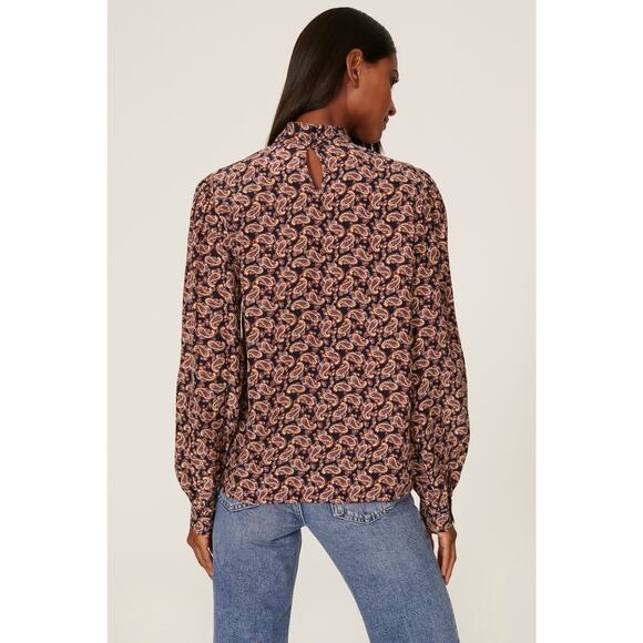 Vanessa Bruno Paolo Paisley Print Long Sleeve Mock Neck Silk Blend Top Size 8 - Picture 2 of 13